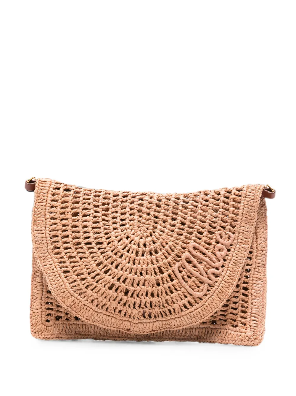 Chloé crochet-knit logo-embroidered clutch bag - Nude