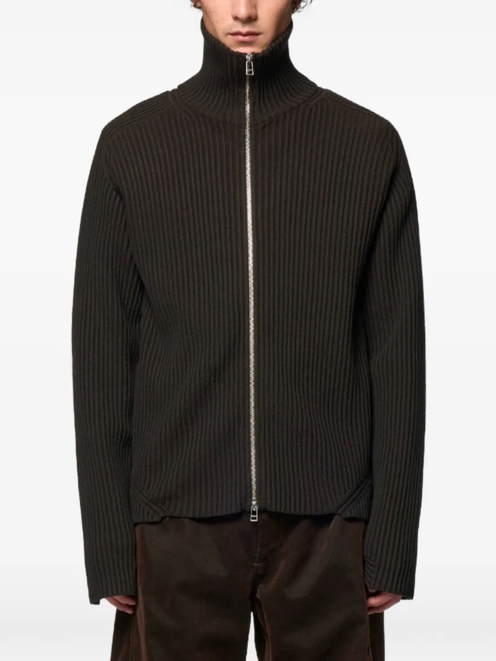 Omar Afridi ribbed-knit zip-up sweater - Grigio