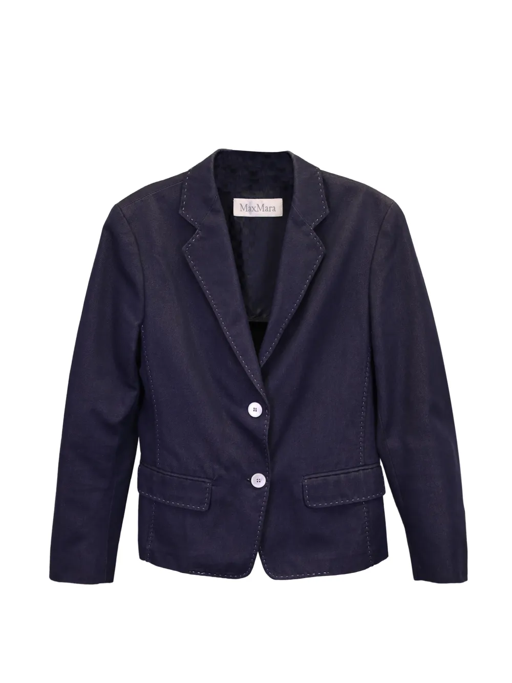 Pre-owned Max Mara Contrast-stitch Denim Blazer In Blue