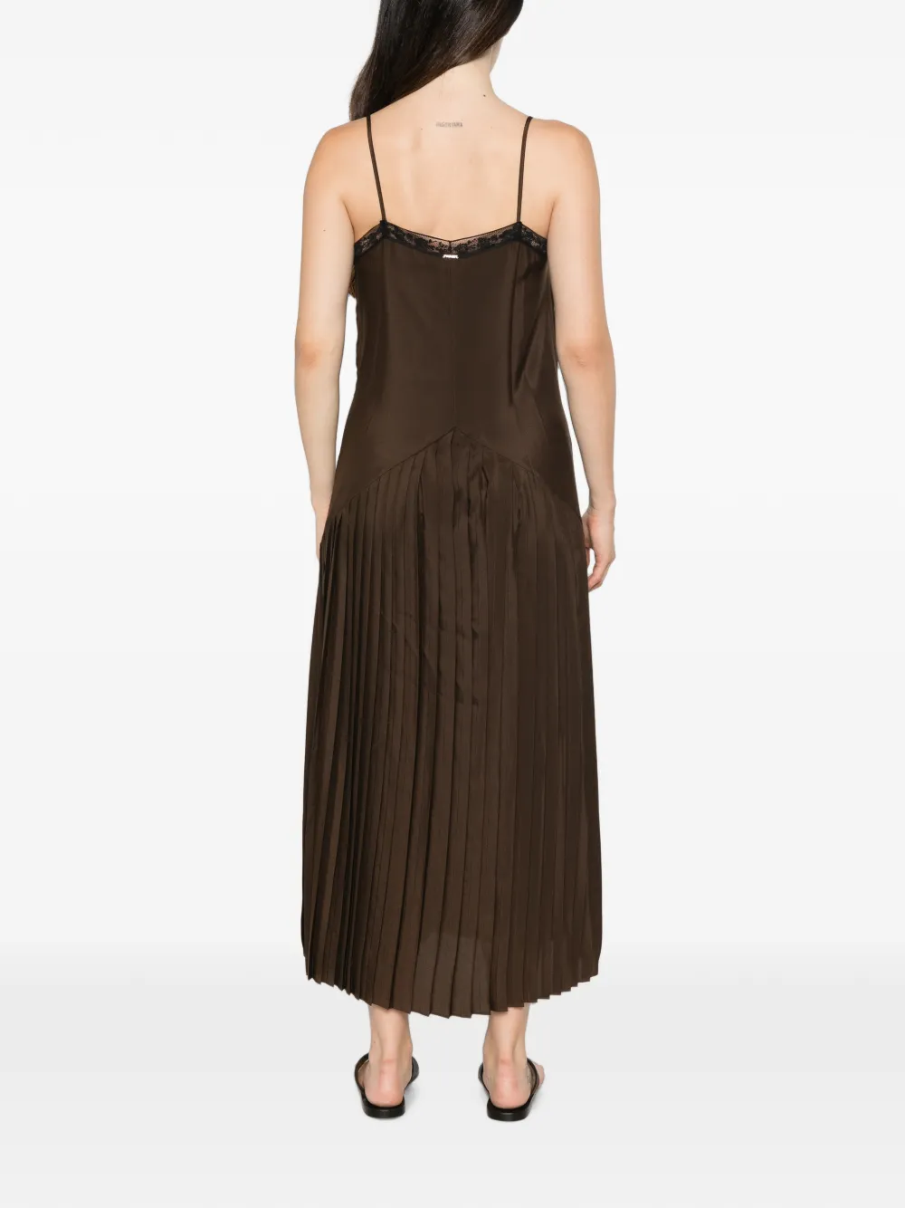 TWINSET Geplooide mini-jurk met afwerking van kant Bruin