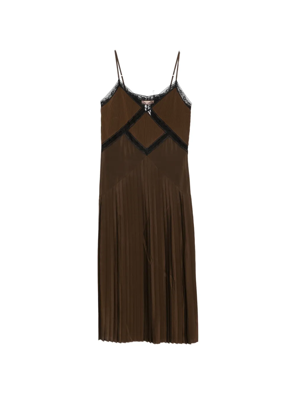 TWINSET lace-trim pleated midi dress - Braun