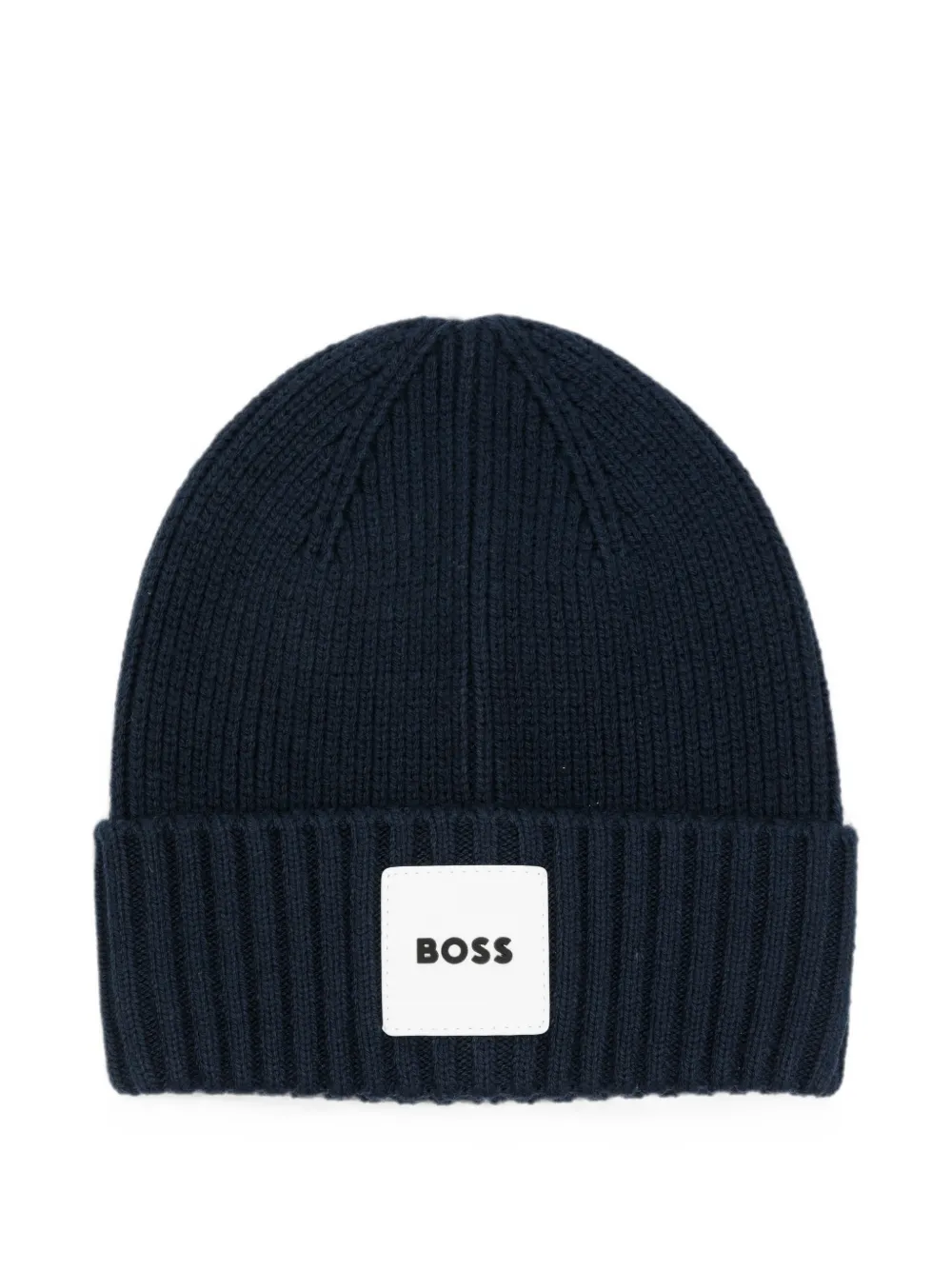 BOSS Kidswear logo-patch ribbed-knit cotton beanie - Blu