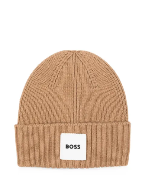 BOSS Kidswear logo-patch ribbed coton beanie