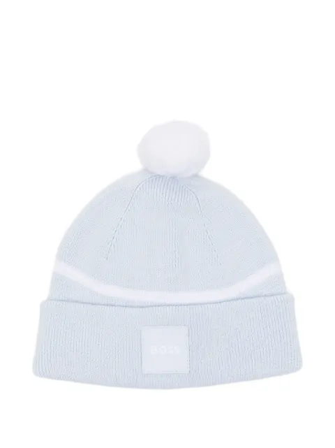 BOSS Kidswear pom-pom stripe-detail beanie