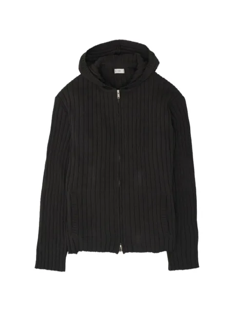Yoke wide-rib zip-up hoodie