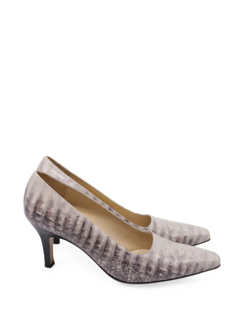 Ferragamo Pre-Owned Croc-effect almond-toe pumps - Nude