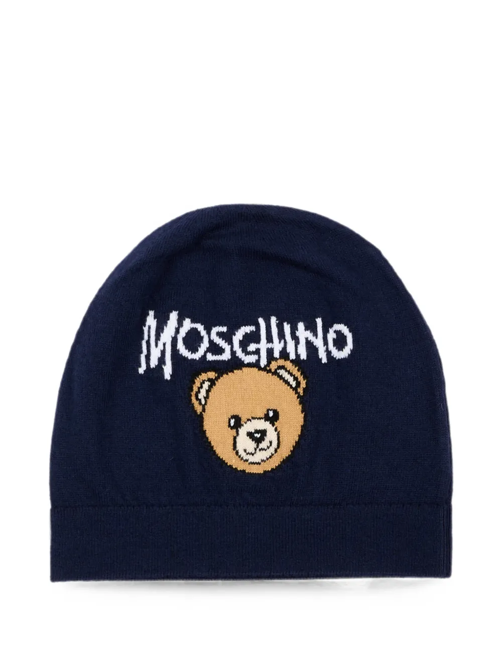 Moschino Kids Teddy Bear logo-intarsia beanie hat - Blu