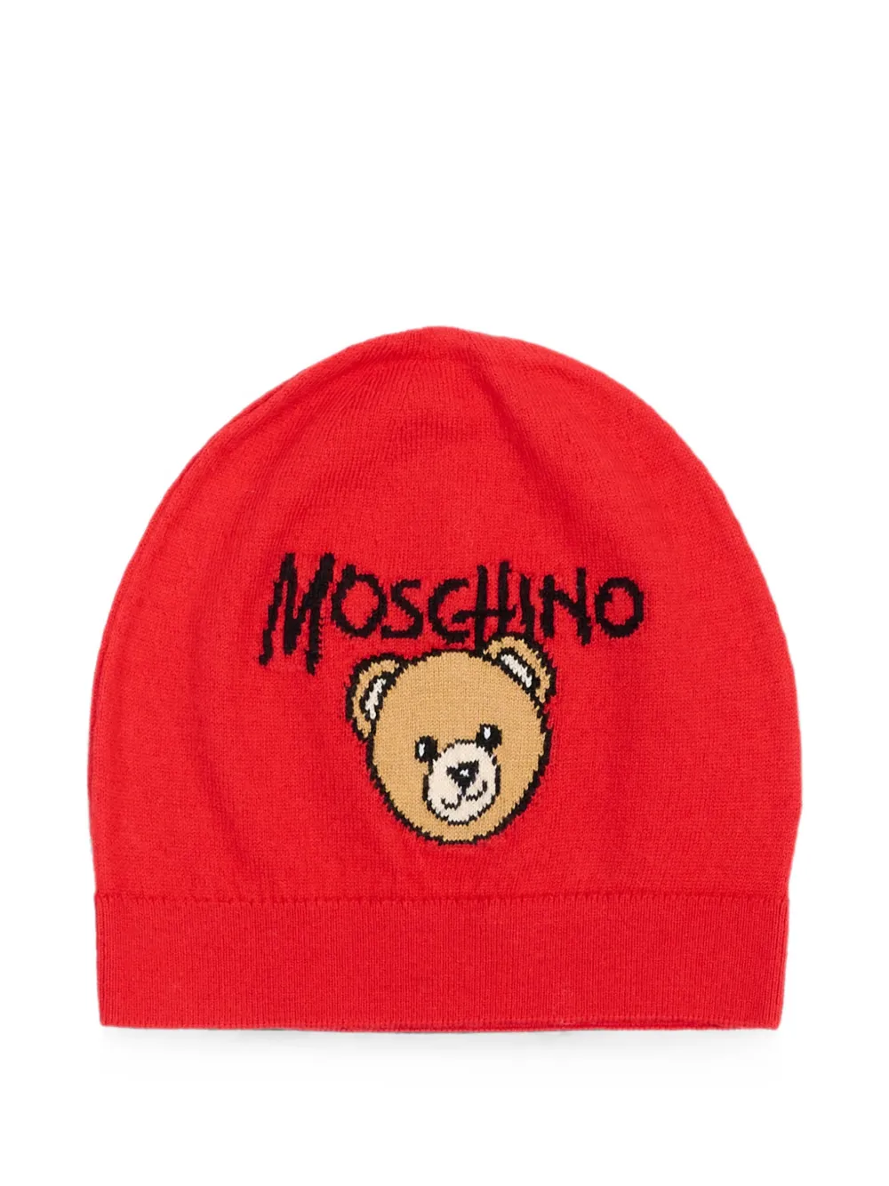 Moschino Kids Teddy Bear logo-intarsia beanie hat - Rosso