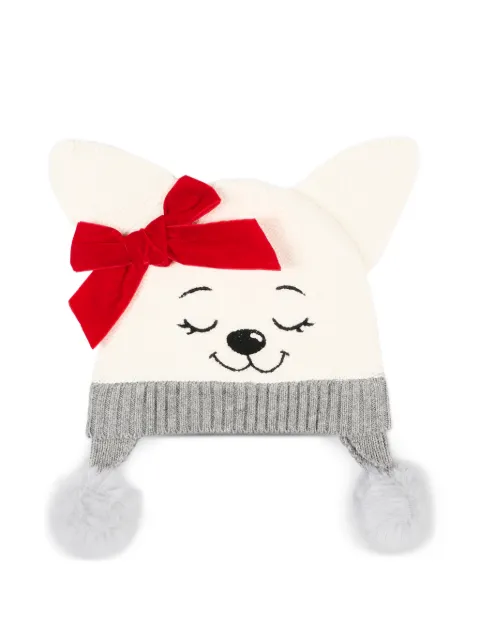 Monnalisa bow-embellished pompom beanie hat