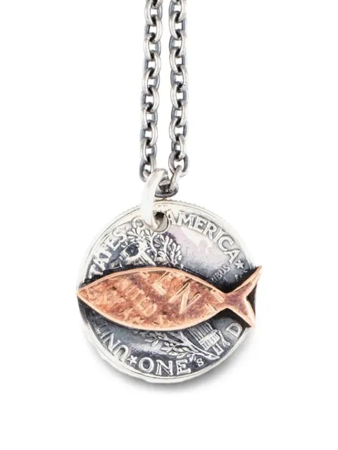 NORTH WORKS coin-pendant fish-detail necklace