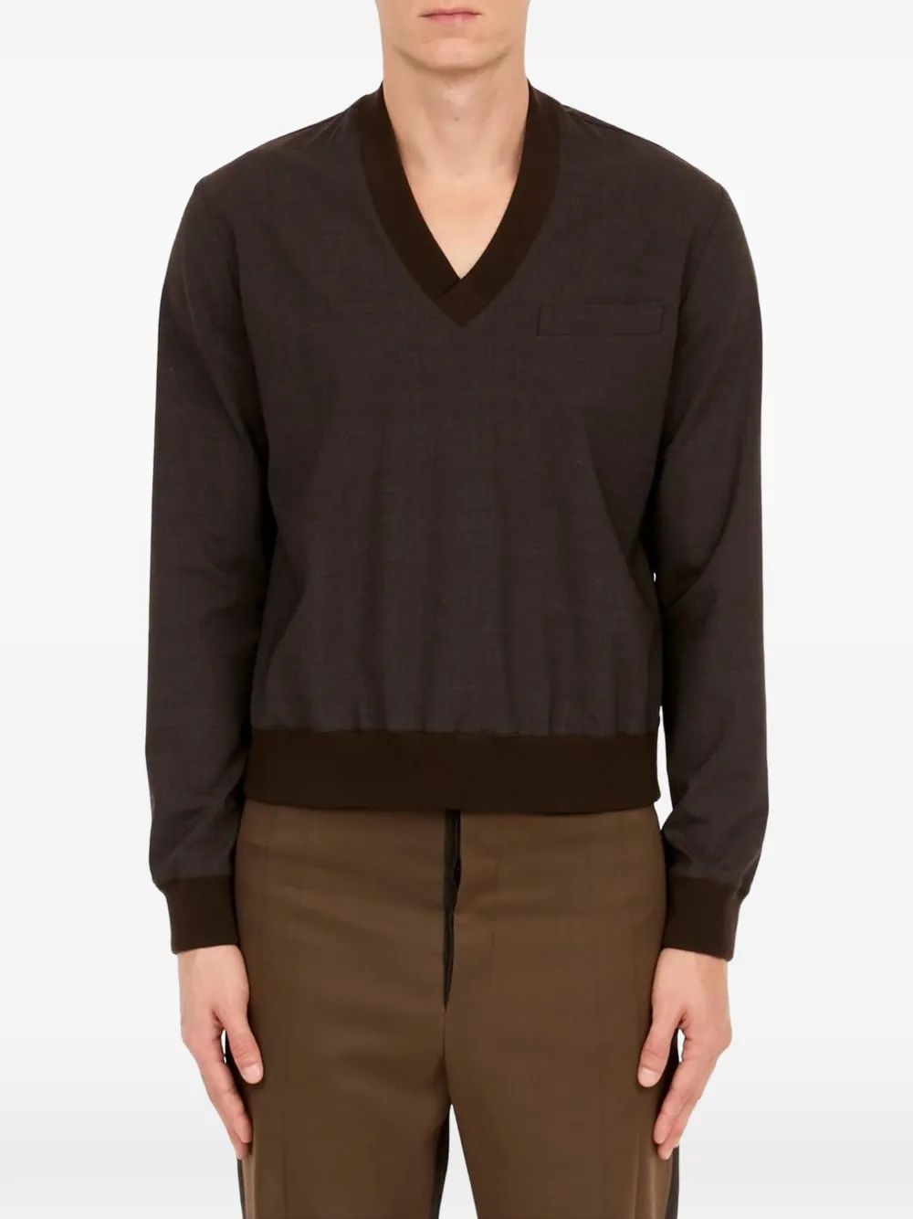 MM6 Maison Margiela V-neck long-sleeve top - Marrone
