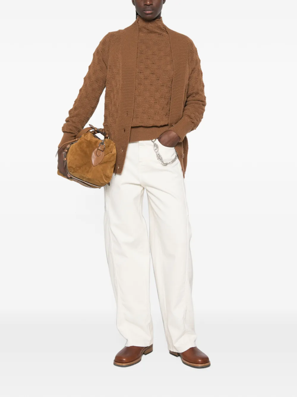 Ermanno Scervino cable-knit pointelle-trim cardigan Bruin