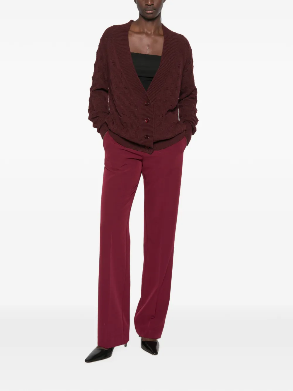 Ermanno Scervino Kabelgebreid vest met pointelle afwerking Rood