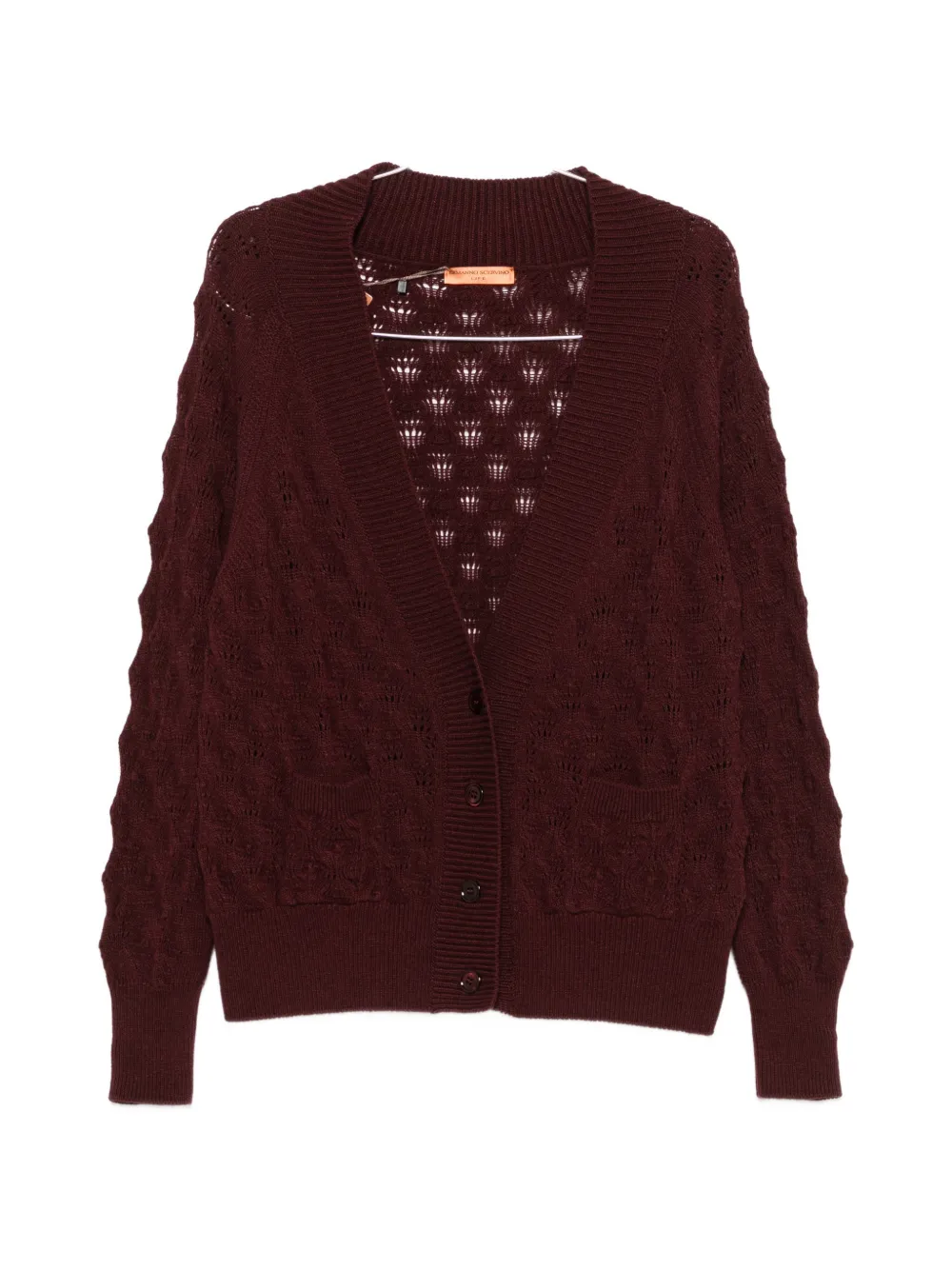Ermanno Scervino Cable-knit Pointelle-trim Cardigan In 레드