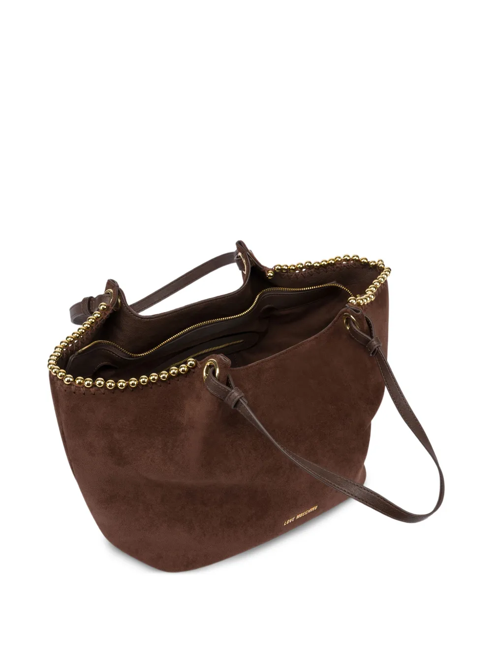 Love Moschino Imitatie suède schoudertas verfraaid met studs Bruin
