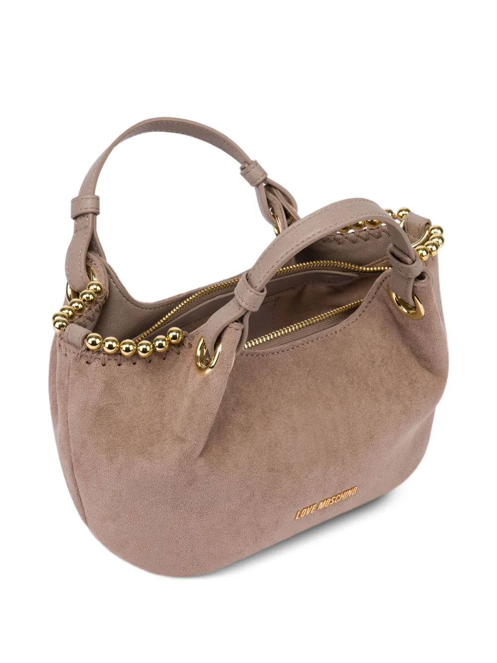 Love Moschino Schoudertas van imitatiesuède verfraaid met kralen Beige