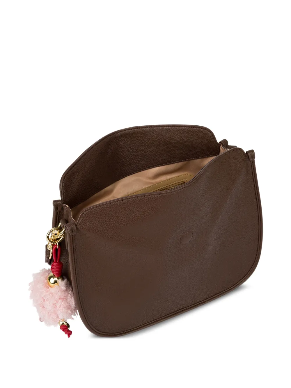 Love Moschino Schoudertas met pompon-detail en logoplakkaat Bruin