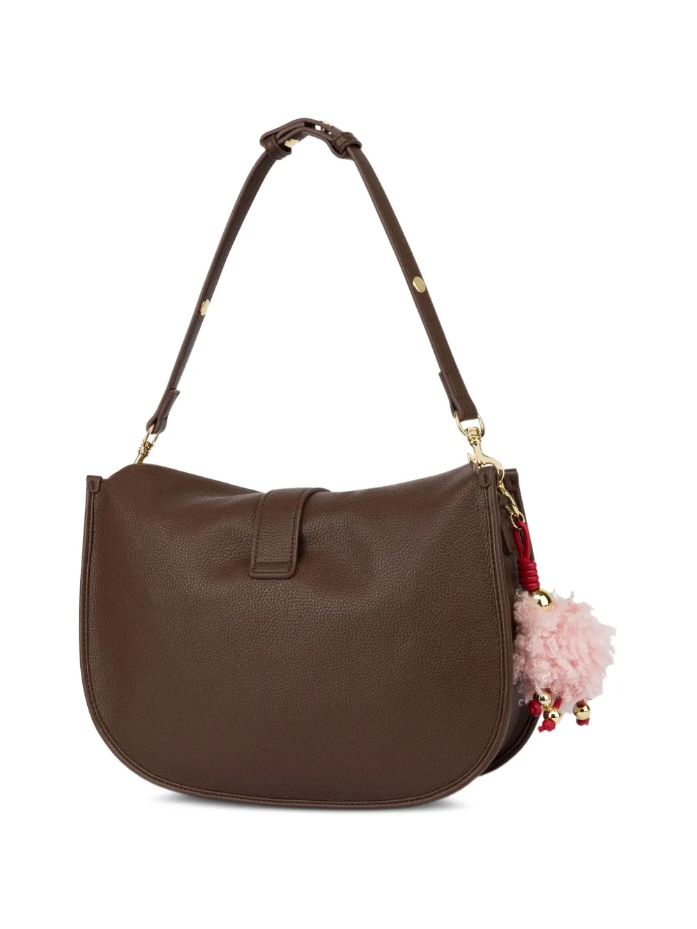 Love Moschino Schoudertas met pompon-detail en logoplakkaat Bruin