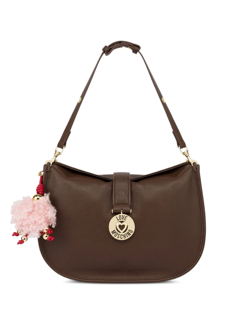 Love Moschino logo-plaque pompom-detail shoulder bag - Brown