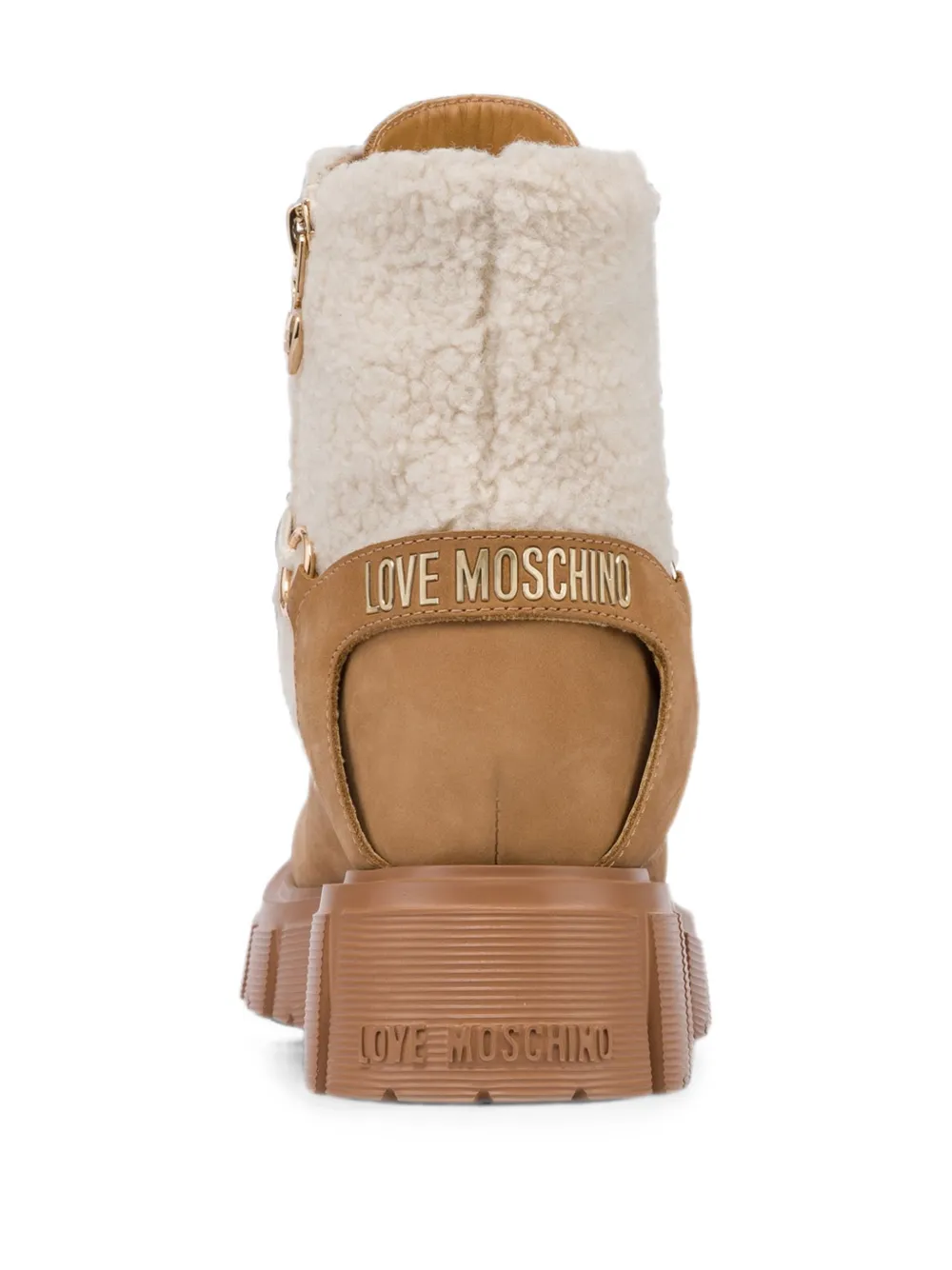 Love Moschino shearling-trim lace-up boots Beige