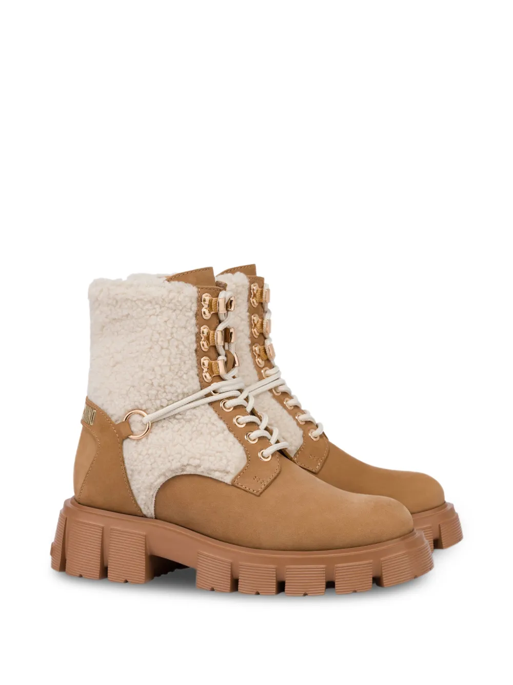 Love Moschino shearling-trim lace-up boots Beige