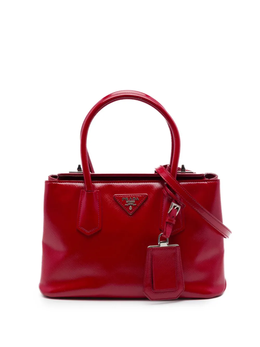 Prada Pre-Owned 2013-2026 Small Saffiano Vernice Turnlock Twin satchel - Rosso