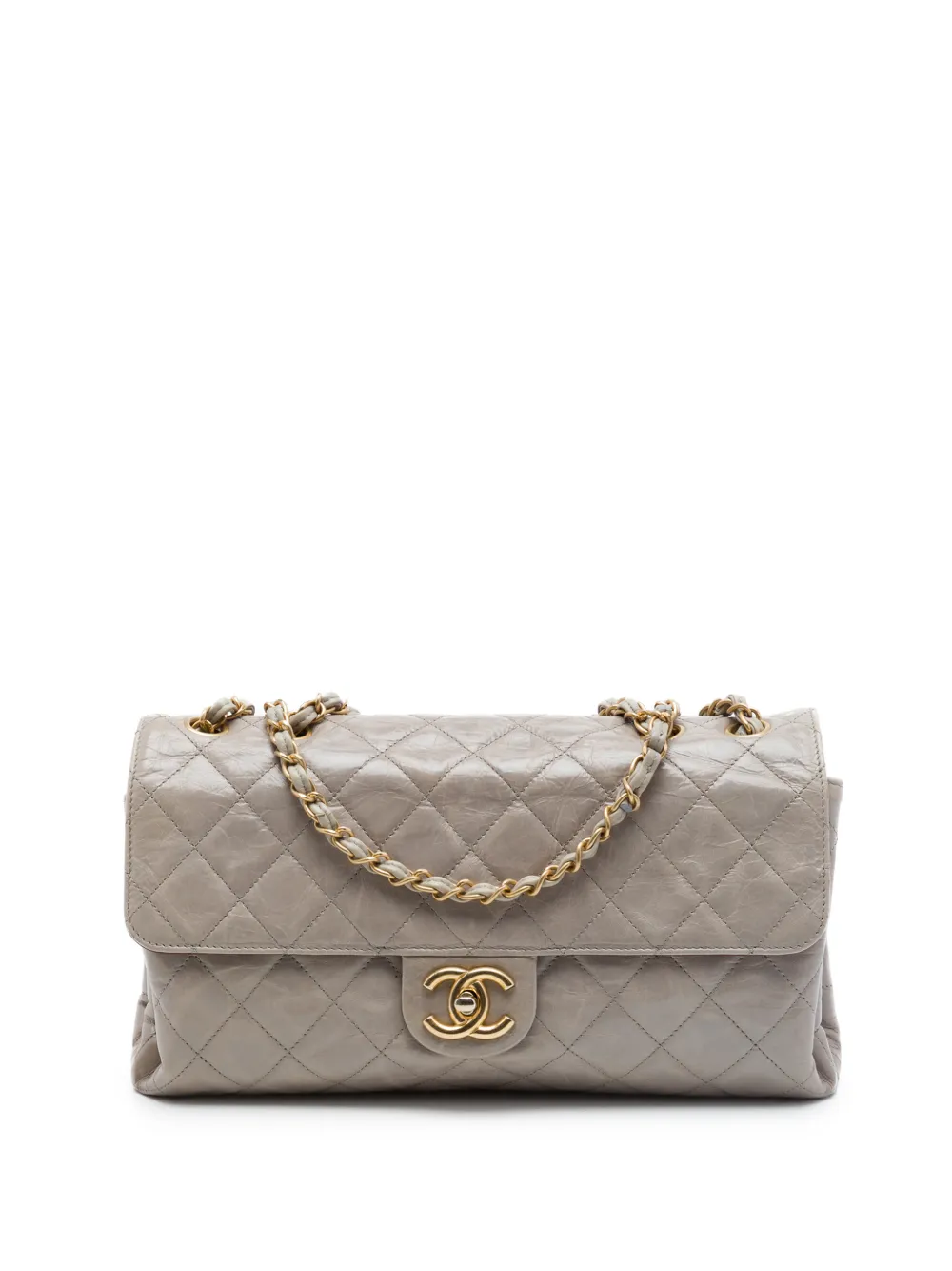 CHANEL Pre-Owned 2010-2011 Jumbo CC Quilted Crumpled Calfskin Straight Flap shoulder bag - Grigio