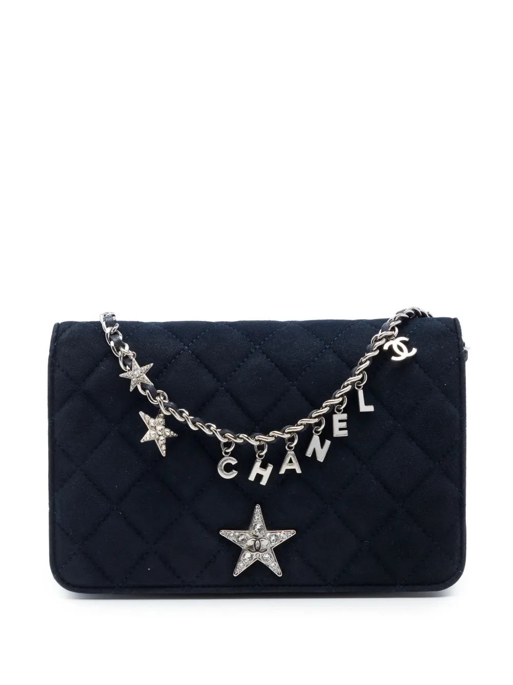 CHANEL Pre-Owned 2019 Quilted Suede Cocostellar Wallet on Chain crossbody bag - Blu
