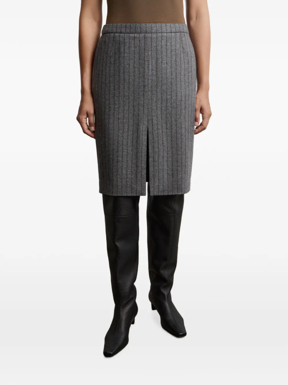 12 STOREEZ pinstripe front-slit skirt - Grigio