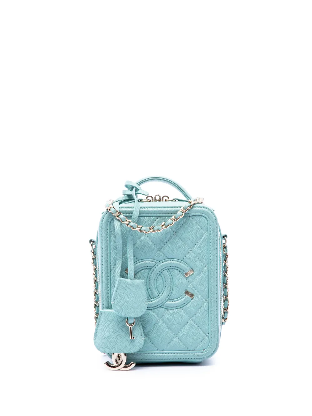 CHANEL Pre-Owned 2019 Caviar CC Filigree Vertical Vanity Case satchel - Blu