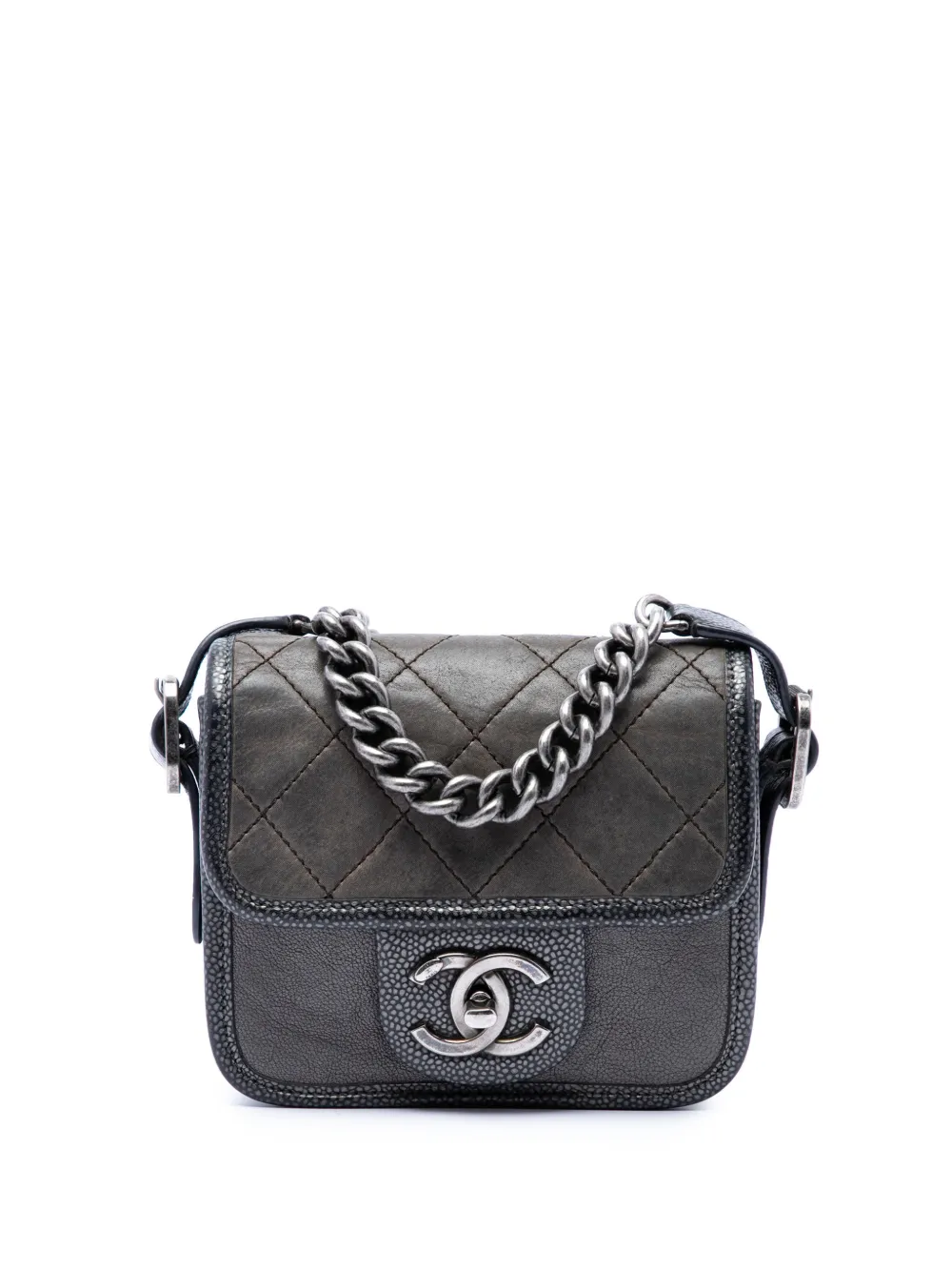 CHANEL Pre-Owned 2012-2013 Paris Bombay Mini Quilted Iridescent Calfskin Back to School Single Flap crossbody bag - Grigio