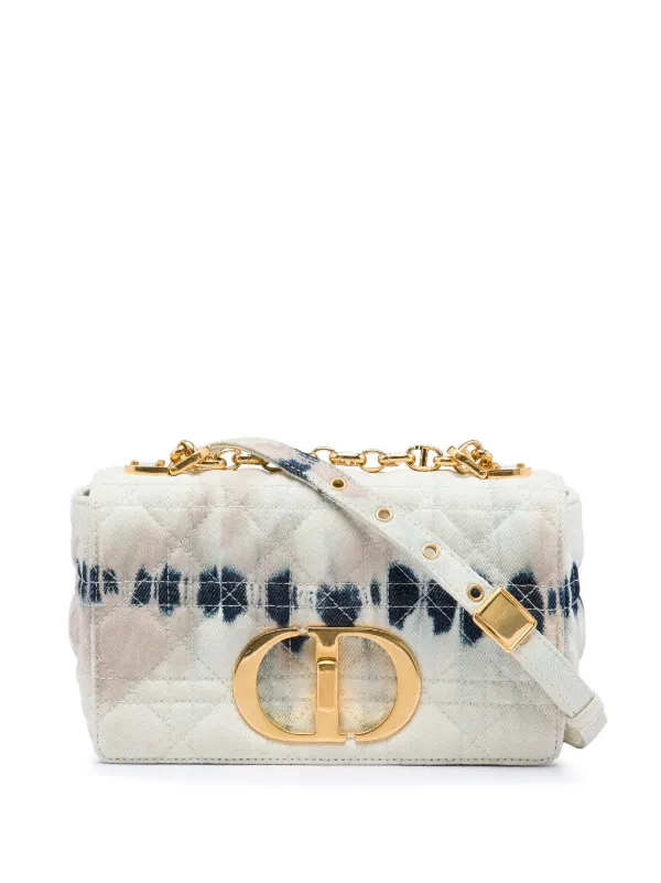 Dior Pre-owned 2021 Small Tie Dye Denim Caro Crossbody Bag in White