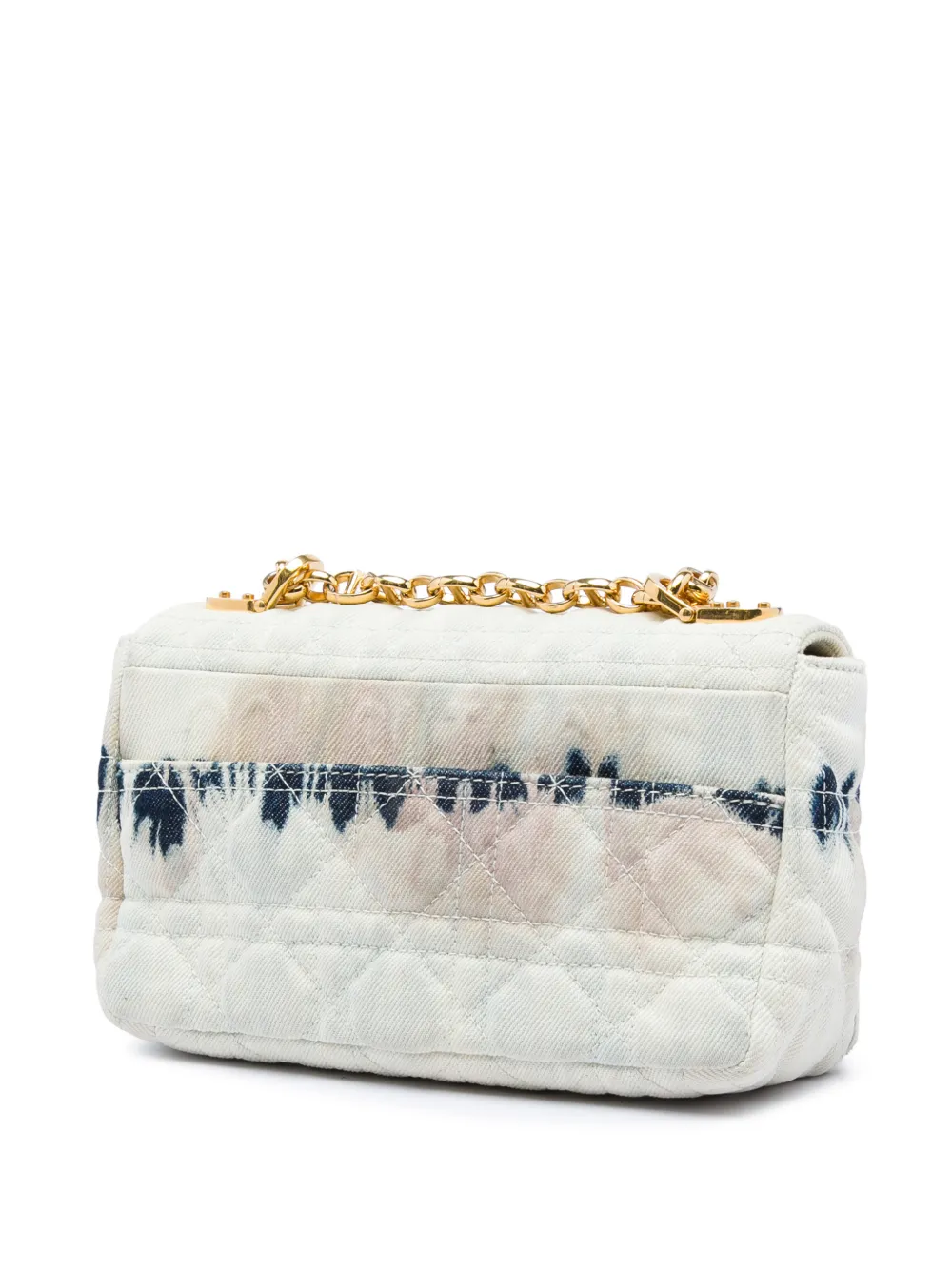 Dior Pre-owned 2021 Small Tie Dye Denim Caro Crossbody Bag in White, view 3
