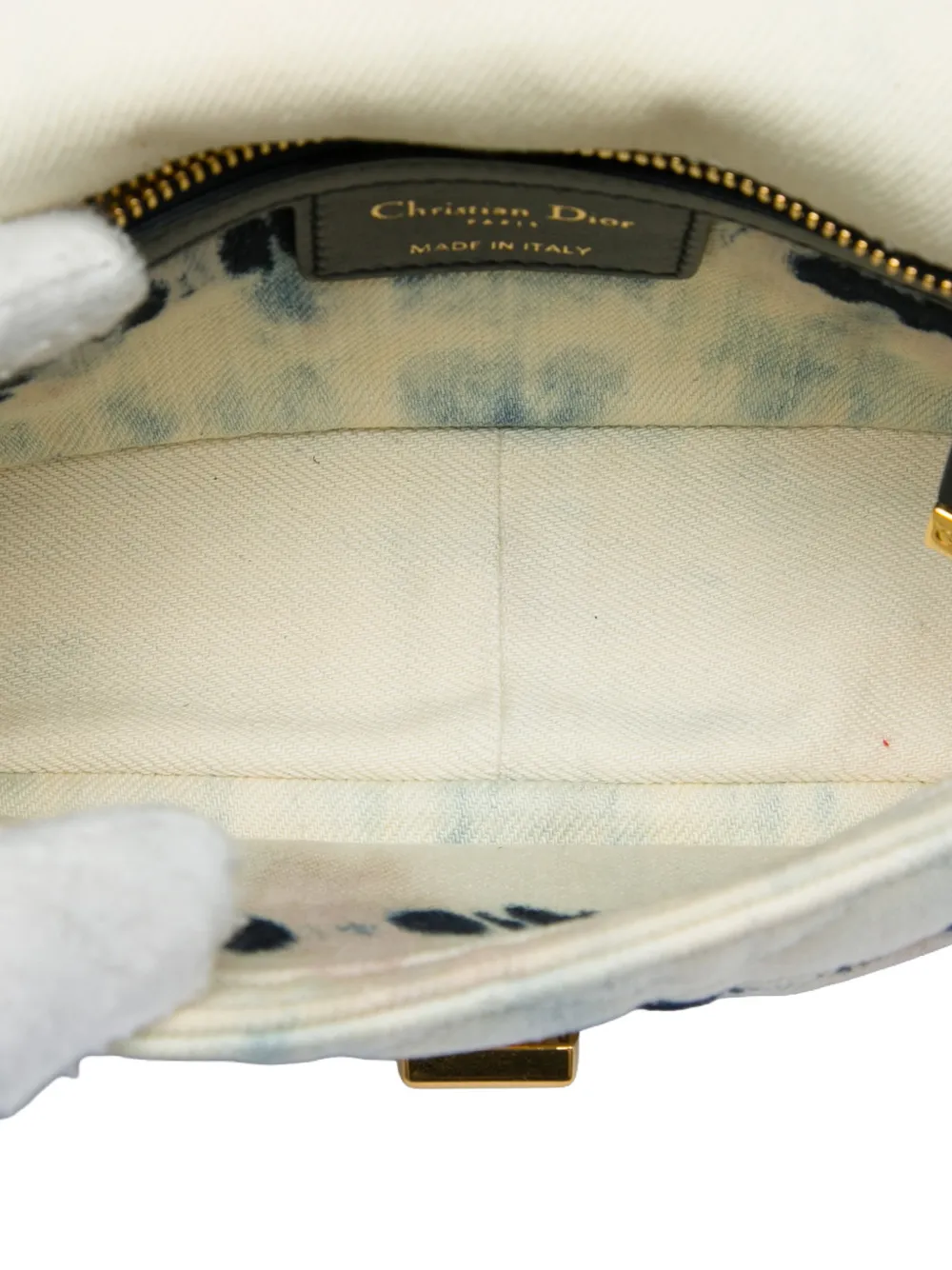Dior Pre-owned 2021 Small Tie Dye Denim Caro Crossbody Bag in White, view 5