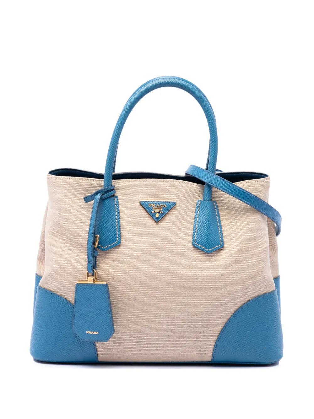 Prada Pre-Owned 2010-2026 Medium Saffiano Cuir Trimmed Canvas Double satchel - Nude