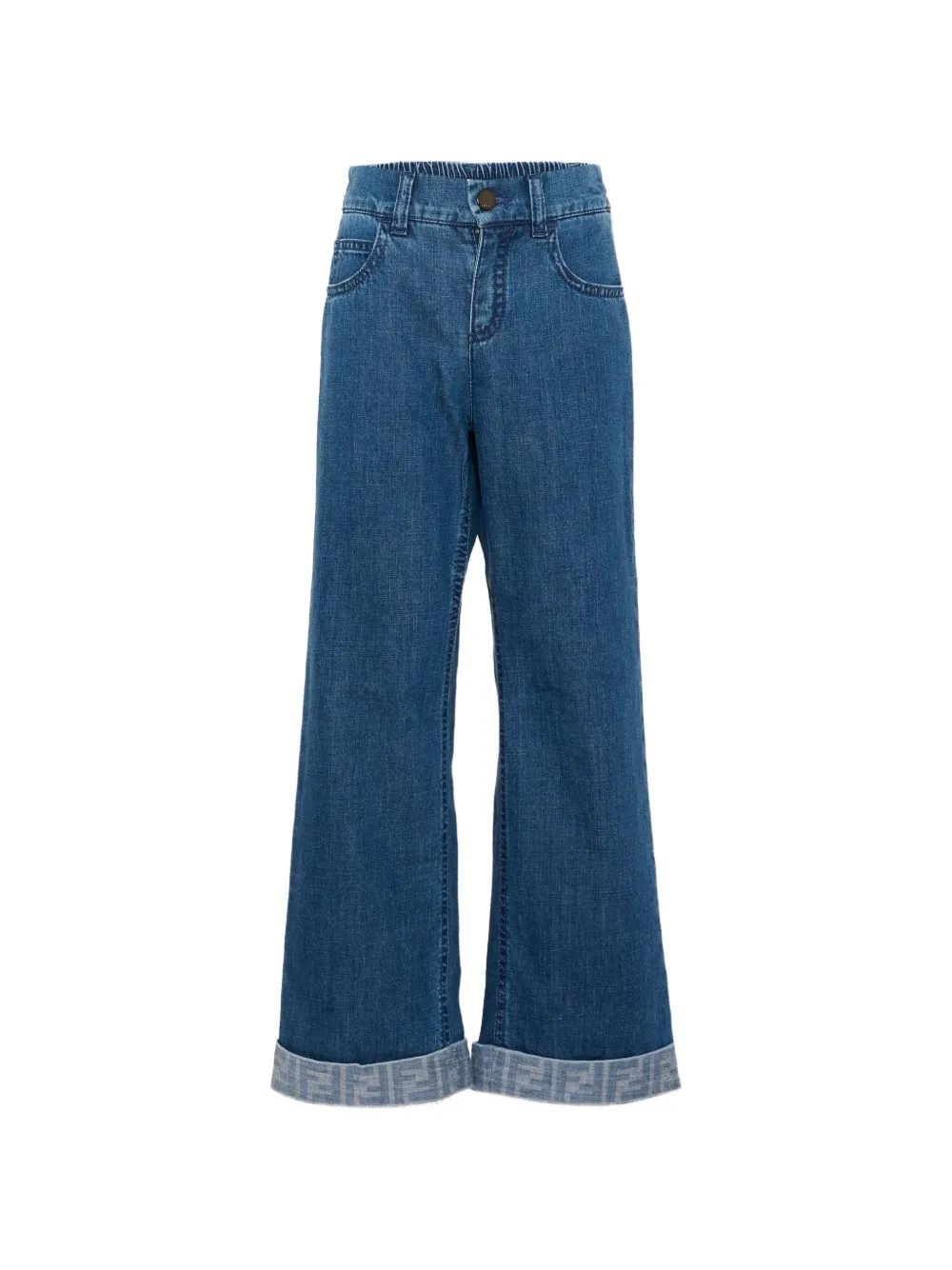 Fendi Kids FF logo turn-up jeans - Blu