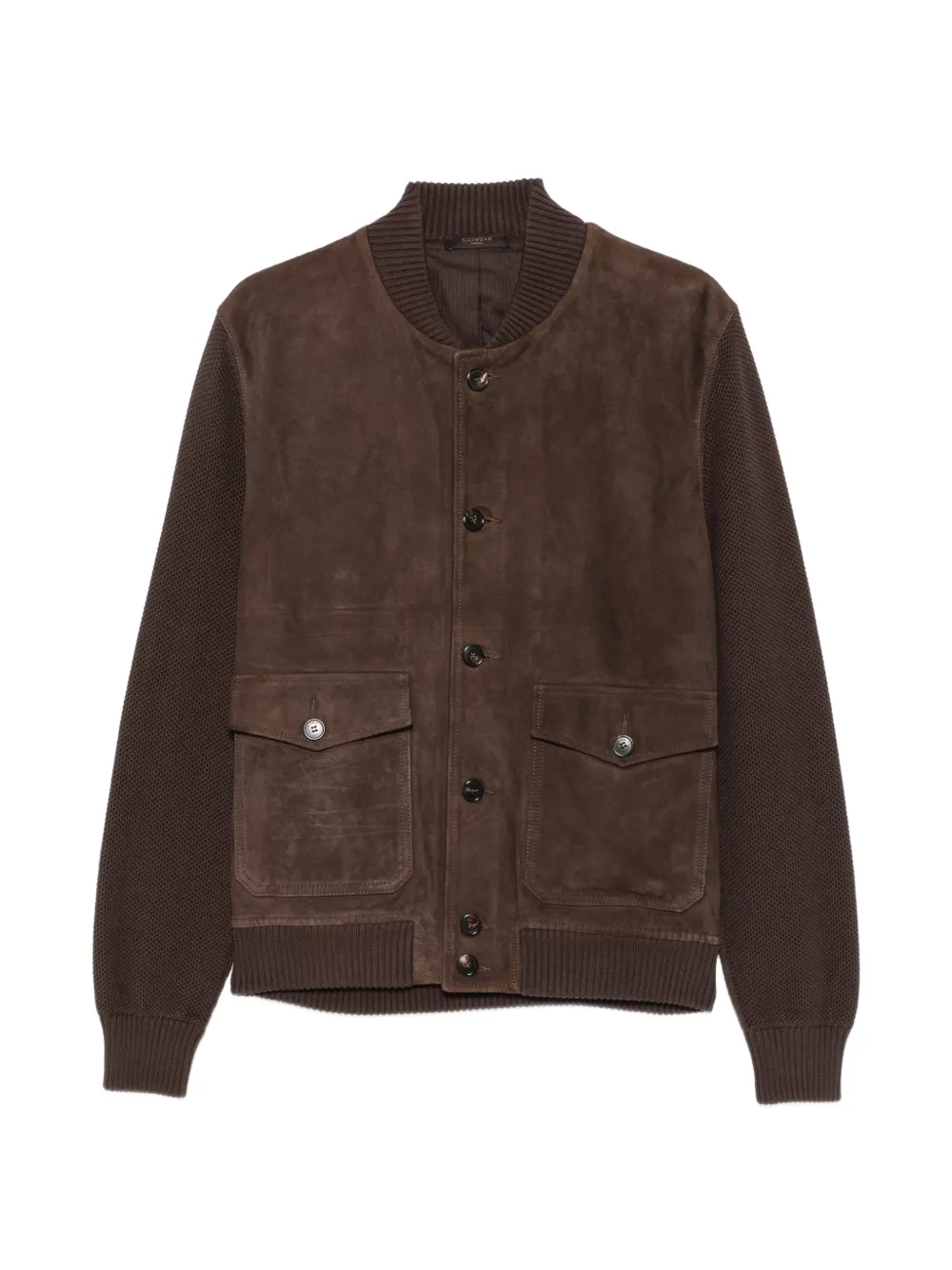 Zanone suede-panelled waffle-knit jacket - Brown