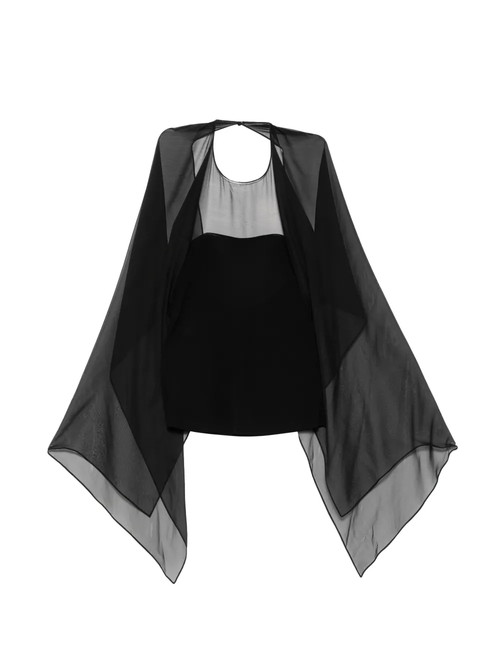 Alberta Ferretti sheer-panel cape-sleeve top - Black