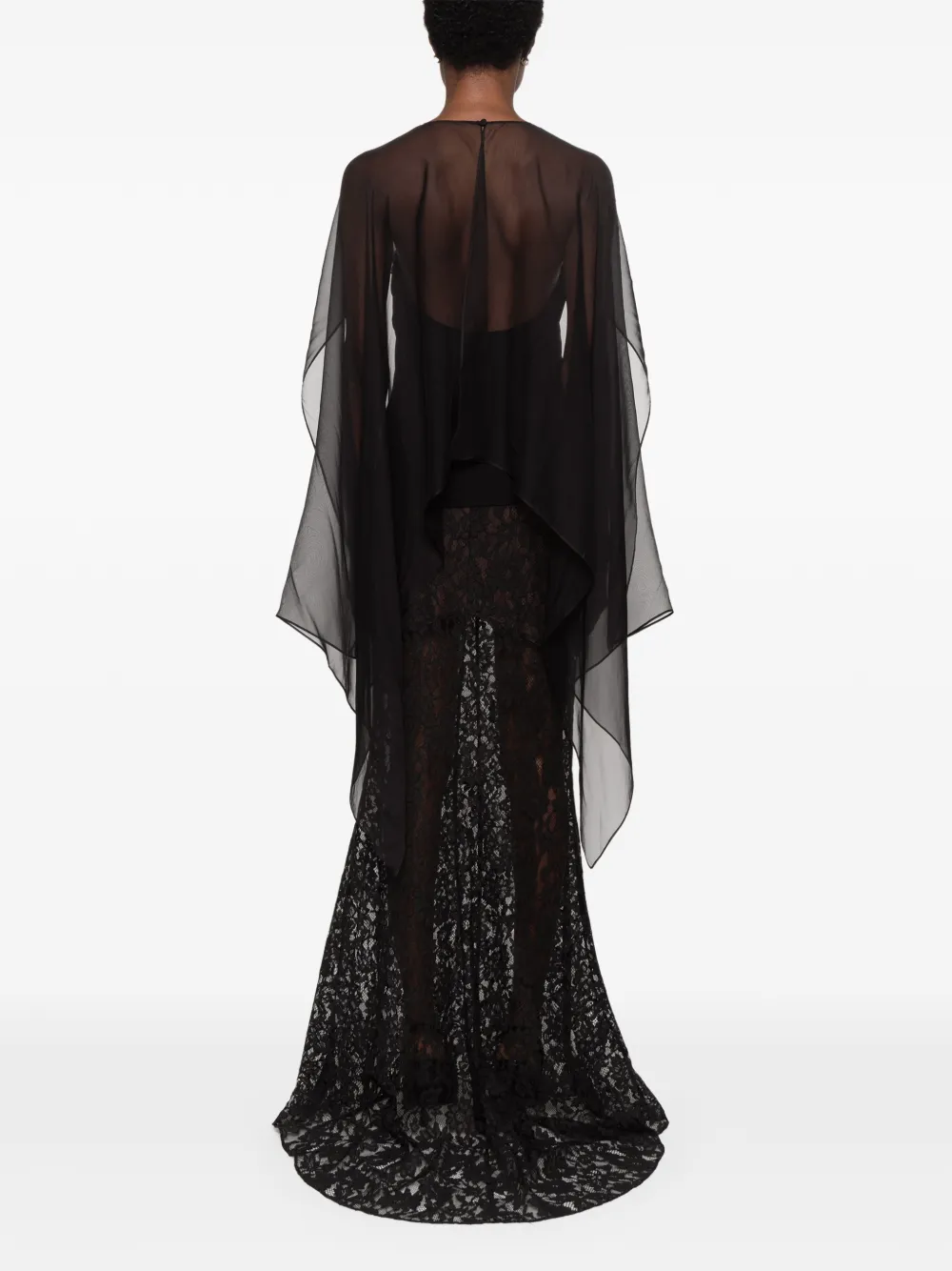 Alberta Ferretti sheer-panel cape-sleeve top Zwart