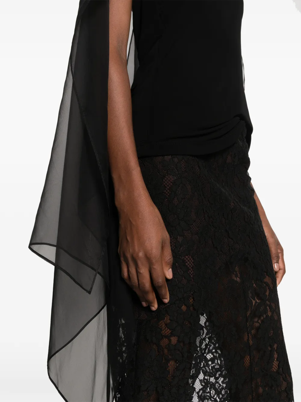 Alberta Ferretti sheer-panel cape-sleeve top Zwart