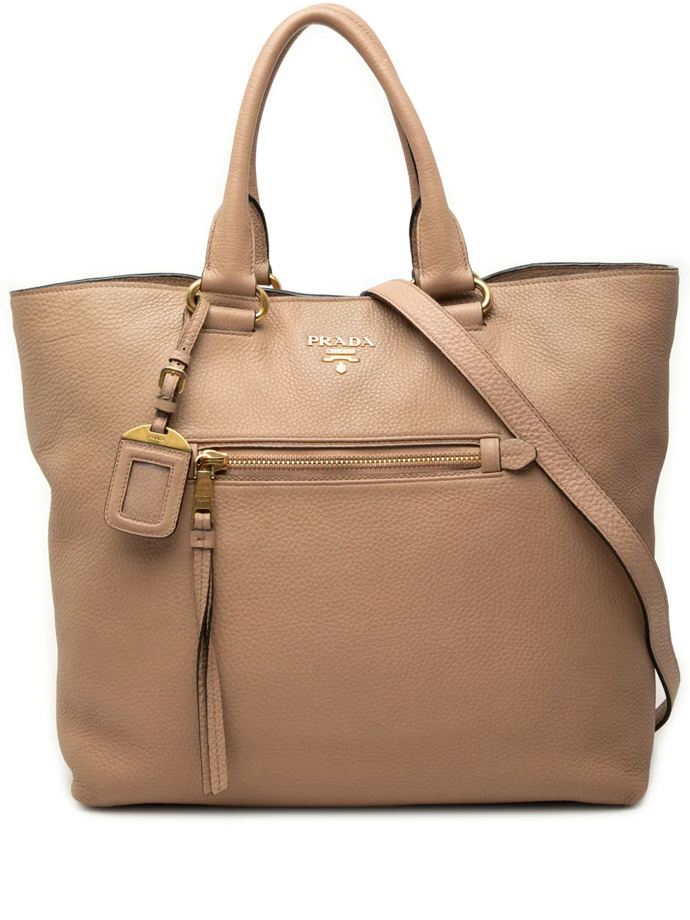 Prada Pre-Owned 2010-2026 Vitello Daino Front Zip Open Convertible Tote satchel - Nude