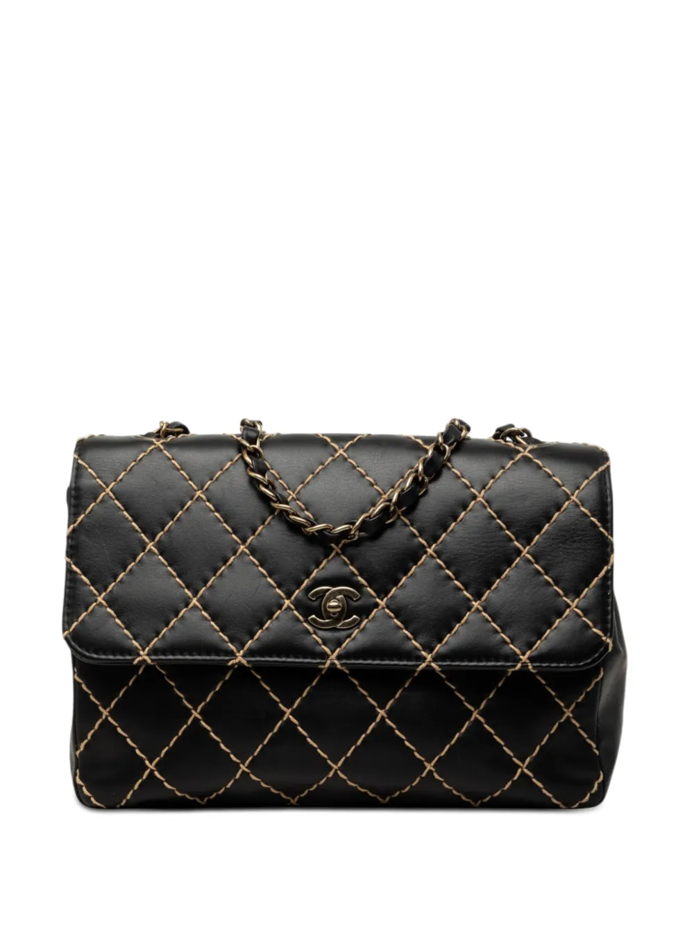 CHANEL Pre-Owned 2000-2002 Jumbo CC Quilted Lambskin Wild Stitch Flap shoulder bag - Schwarz