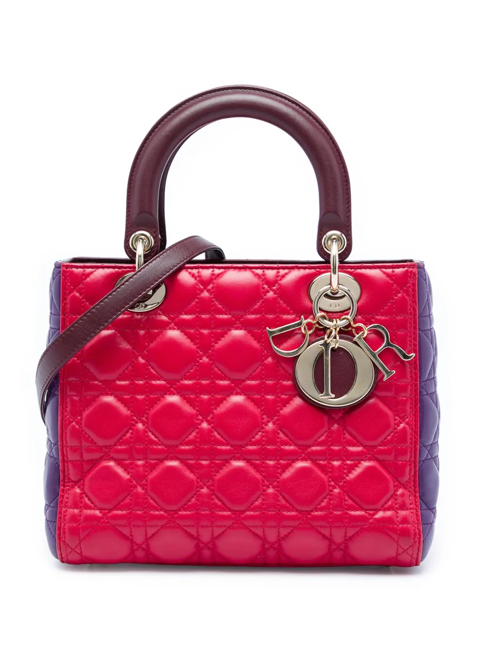 Christian Dior Pre-Owned 2015 Medium Tricolor Lambskin Cannage Lady Dior satchel - Rosso