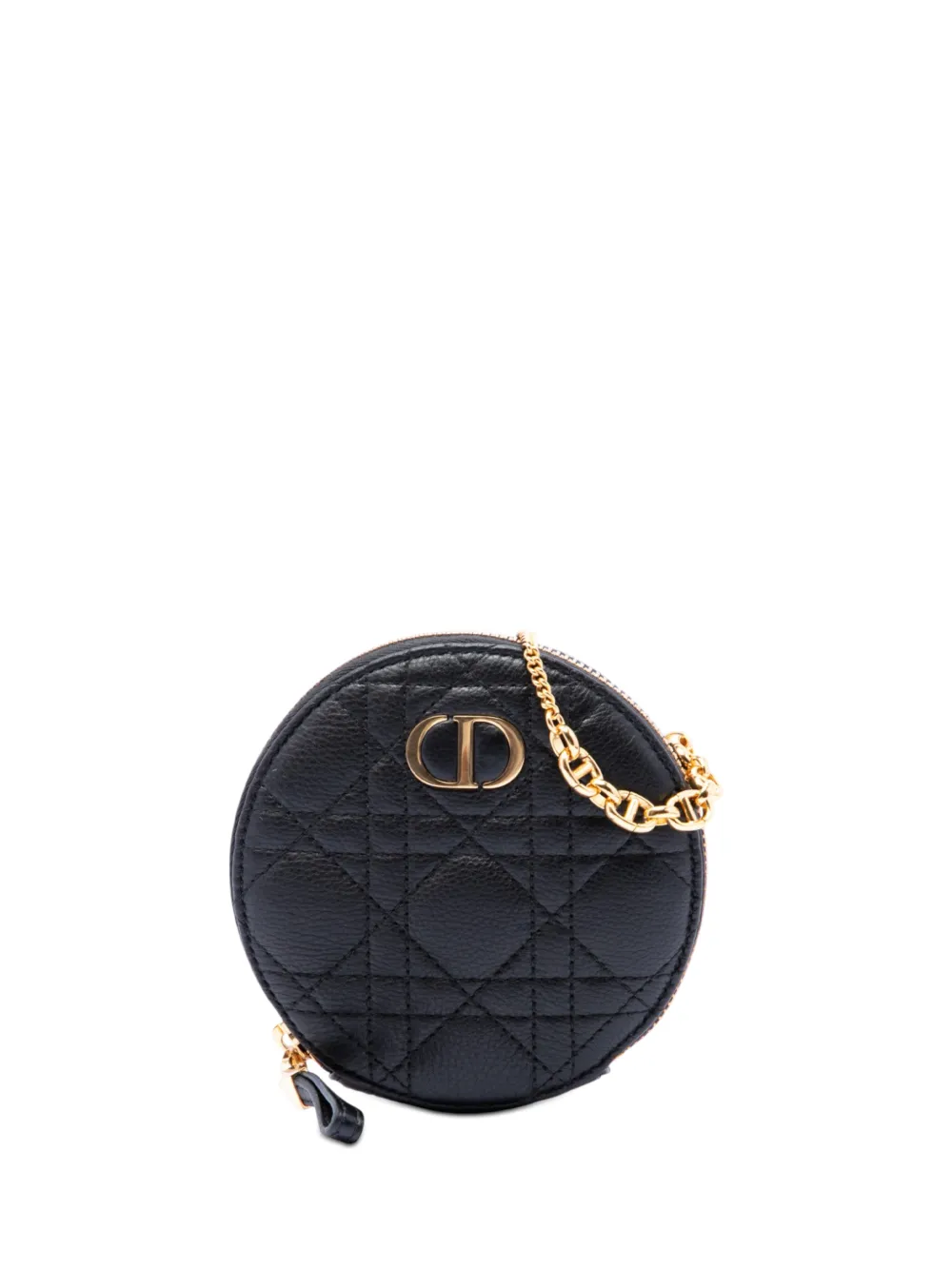 Christian Dior Pre-Owned 2021 Calfskin Cannage Round Caro Pouch with Chain crossbody bag - Nero