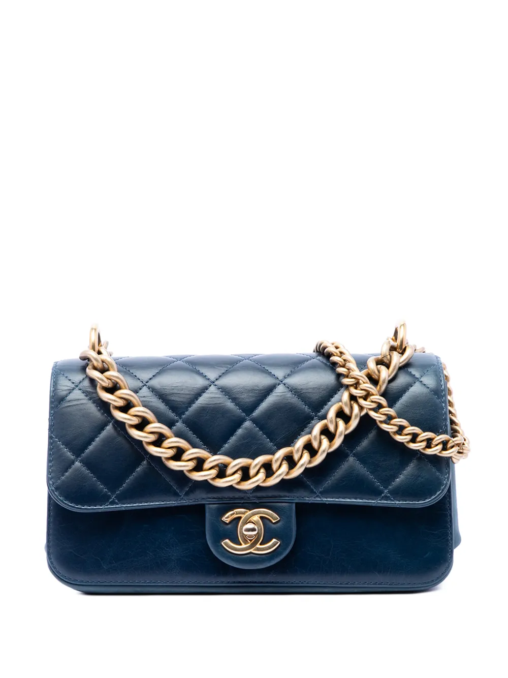 CHANEL Pre-Owned 2018-2019 Small Quilted Calfskin Straight Lined Flap satchel - Blau