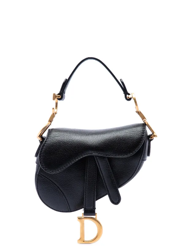 Dior Pre-owned 2021 Micro Goatskin Saddle Bag Satchel in Black