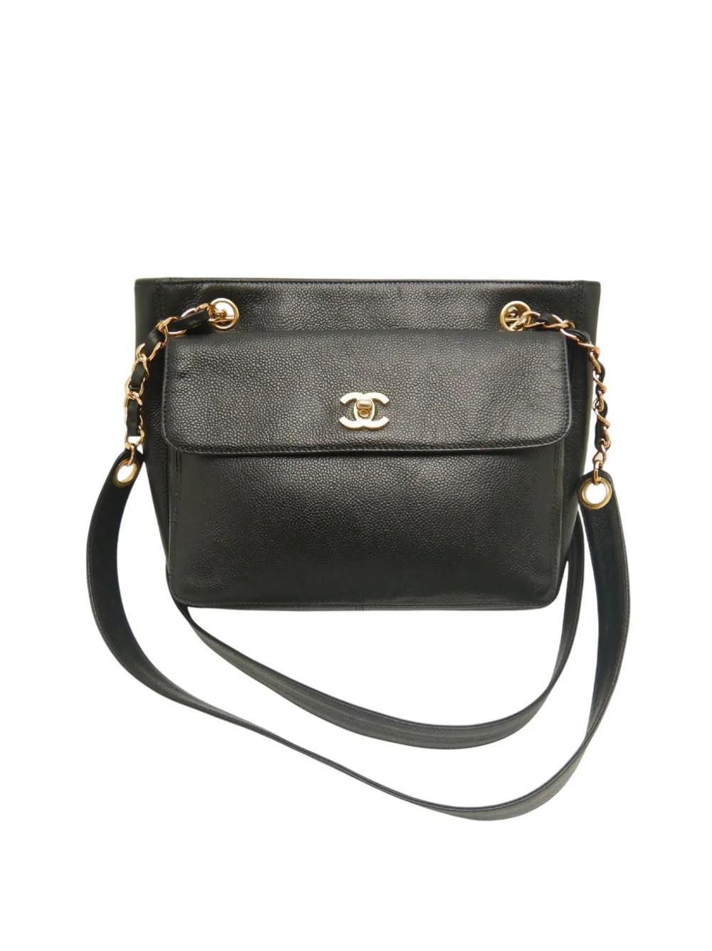 CHANEL Pre-Owned 1996-1997 CC Caviar Front Pocket Chain tote bag - Nero
