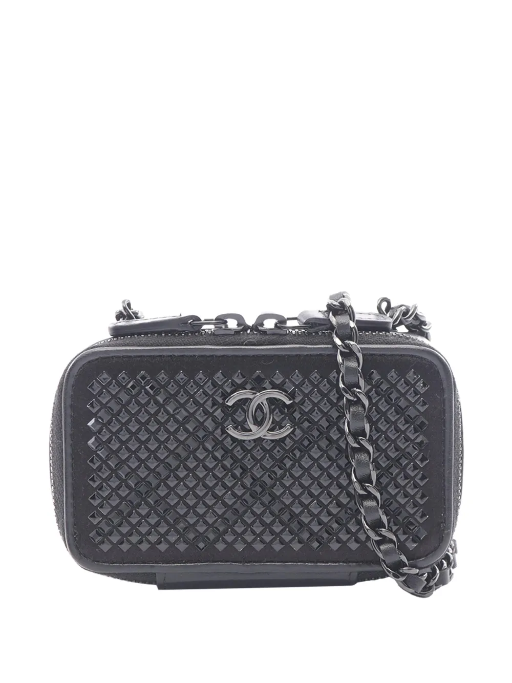 CHANEL Pre-Owned 2021-2026 CC Lambskin Satin Strass Studded So Black Clutch with Chain crossbody bag - Nero