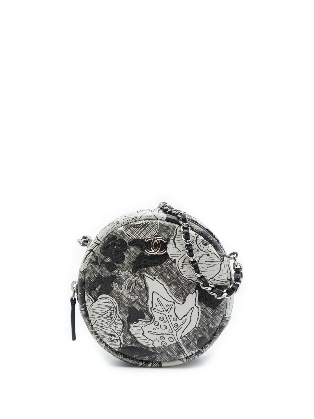 CHANEL Pre-Owned 2018-2019 CC Calfskin Floral Round Clutch with Chain crossbody bag - Nero