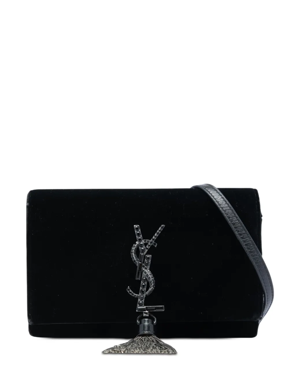 Saint Laurent Pre-Owned 2018 Velvet Crystal Monogram Kate Tassel Wallet on Chain crossbody bag - Nero